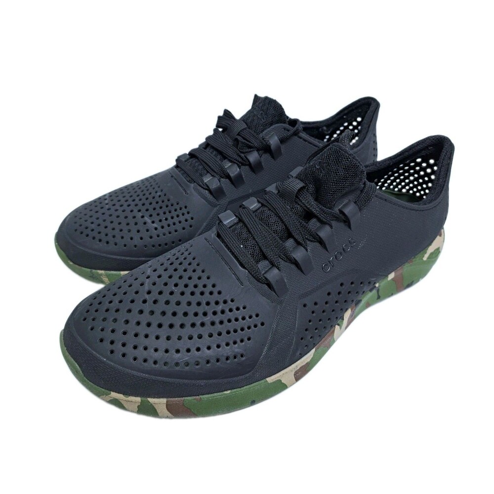 Crocs LiteRide Pacer Camo Men's 10 Lace Up Comfort Sneakers Shoes Black Green